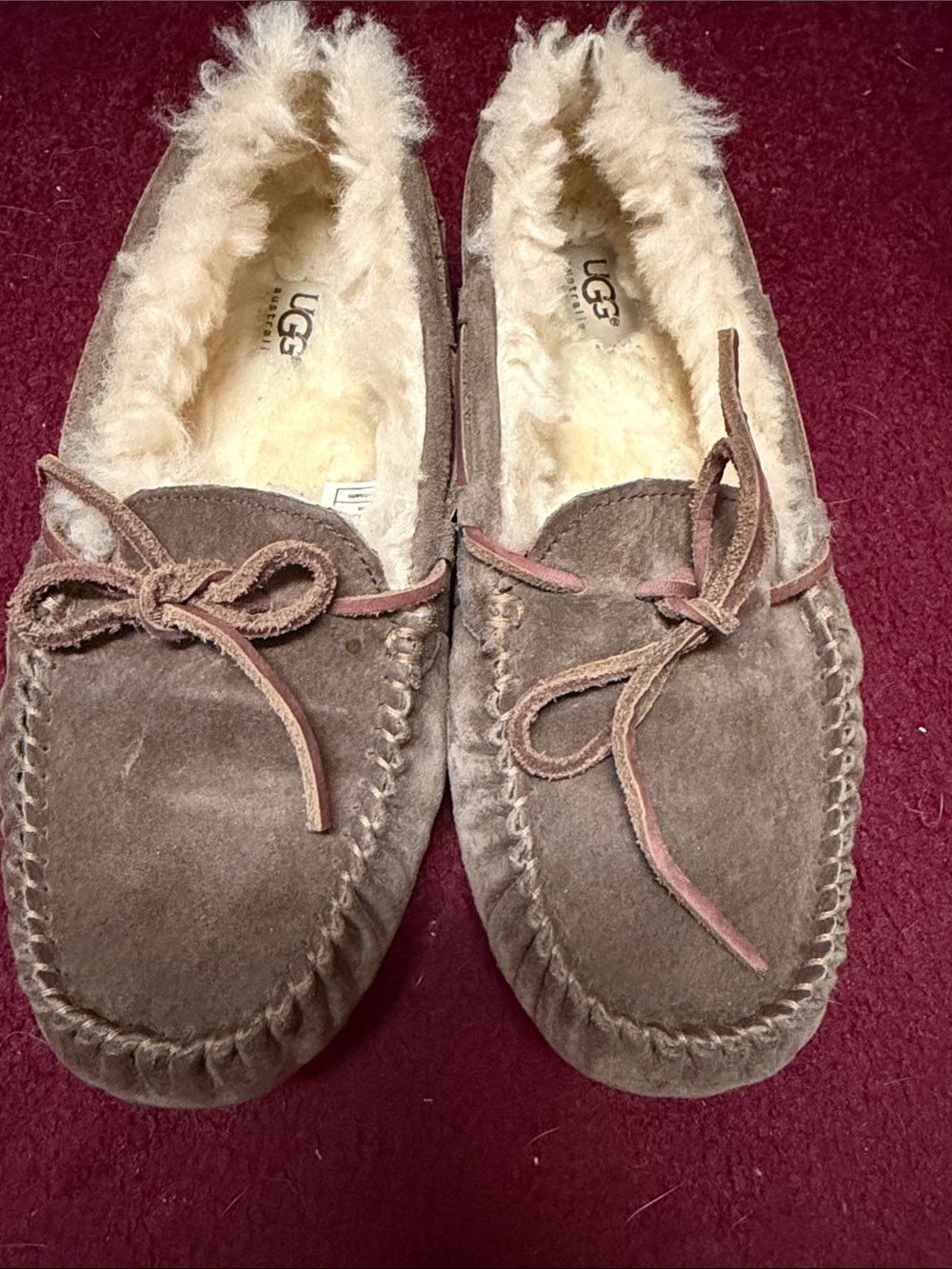 UGG Brown Suede Shearling-Lined Moccasin Slippers - Picture 3 of 3